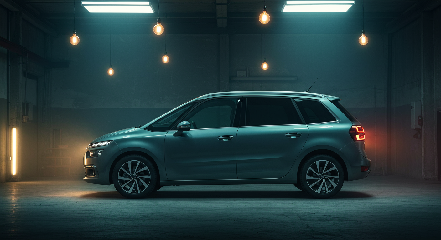 Citroën C4 Picasso dans un garage français faiblement éclairé