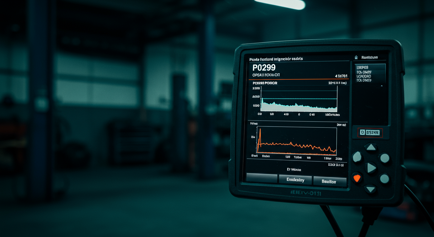 Outil de diagnostic OBD-II affichant les codes P0299 et P2563 avec données en temps réel